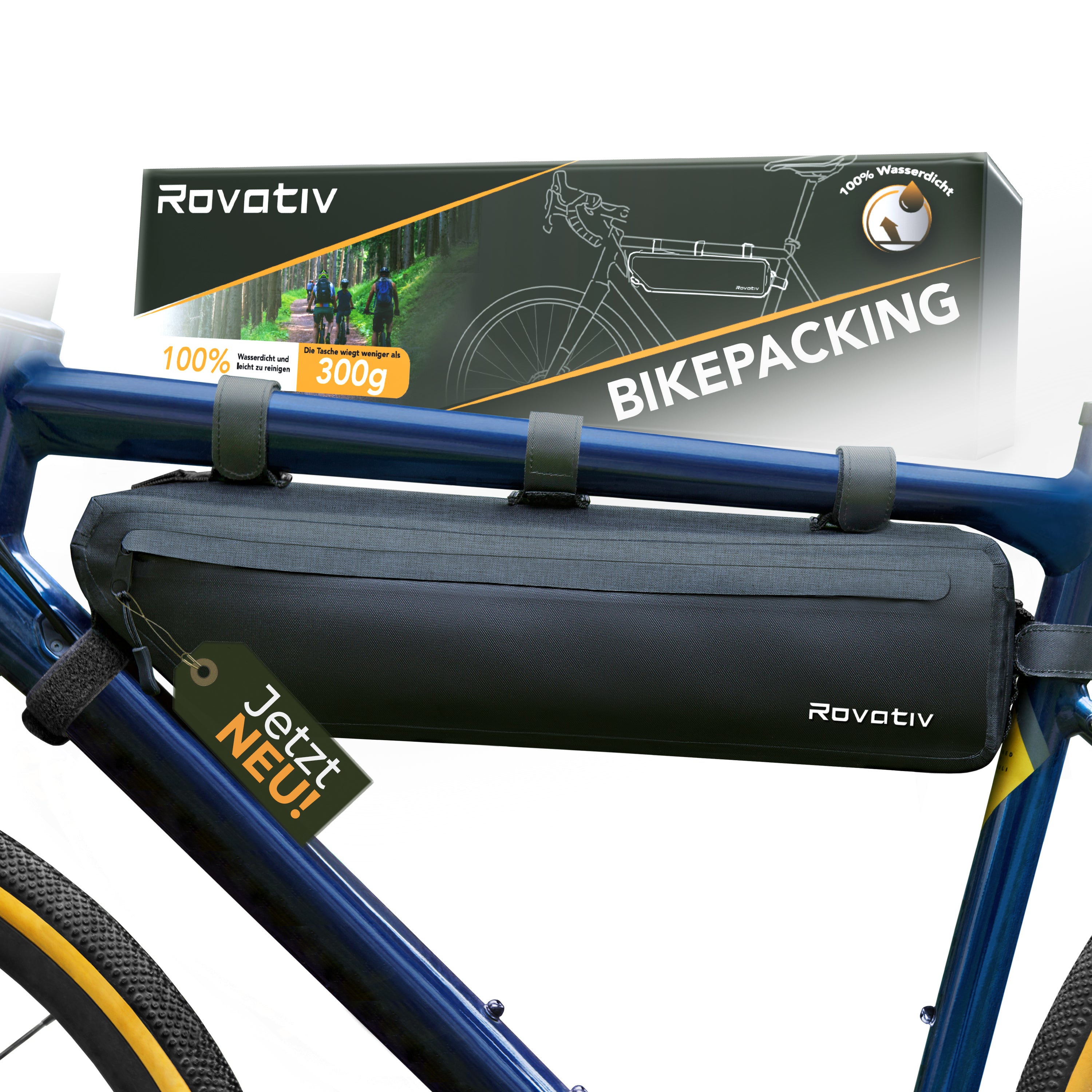 Rovativ® Bikepacking Rahmentasche [3 Liter] 100% Wasserdicht