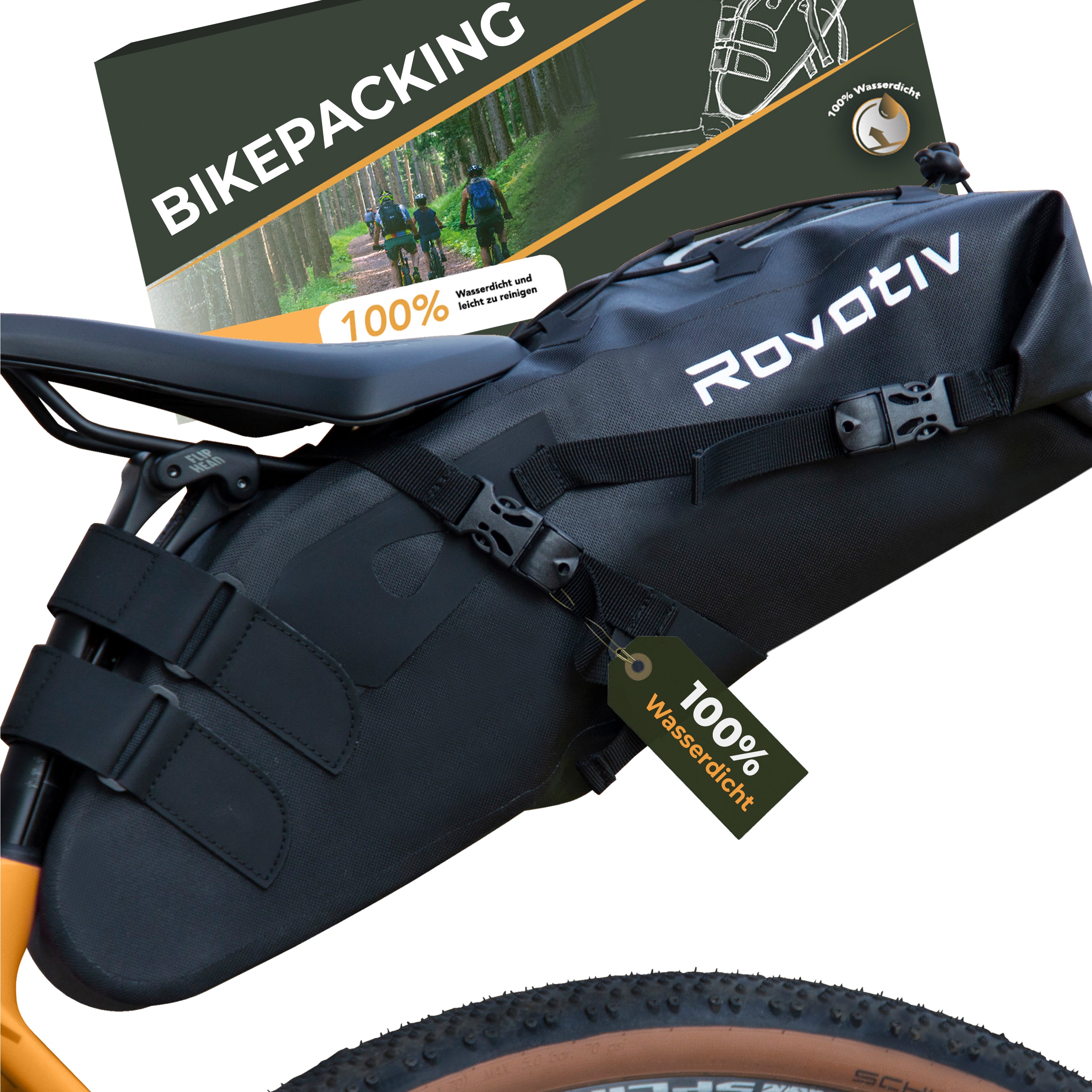 Rovativ® Bikepacking Fahrrad Gabeltasche mit Halterung [Fork Bag] 100%  Wasserdicht - Bottle Cages Taschen bike bag vorne, Einheitsgröße, Schwarz :  : Sport & Freizeit