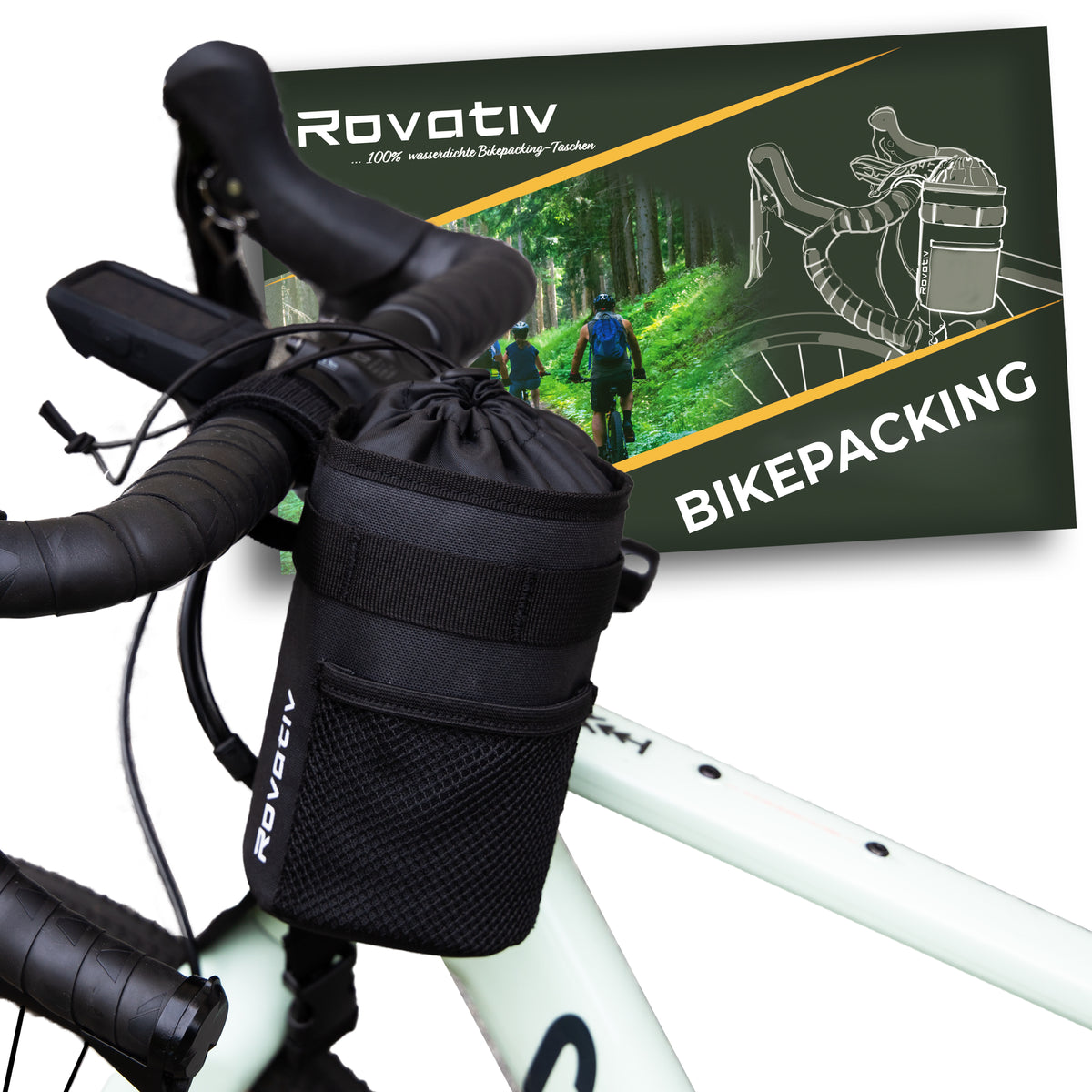 tasche fahrradlenker Rovativ® Bikepacking Snack-Pack [1,4 Liter] Food-Pouch - Lenkertasche mit  extra Außenfach